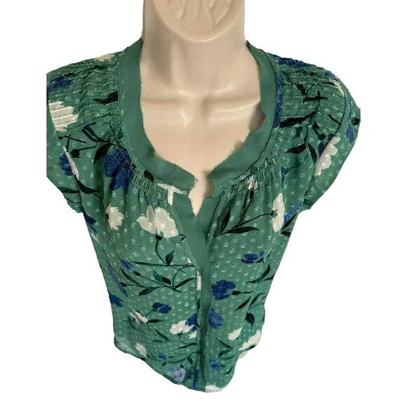 Daniel Rainn Green Floral Peasant XS Top Spring Summer Plus Size Shirt Blouse - Picture 12 of 13